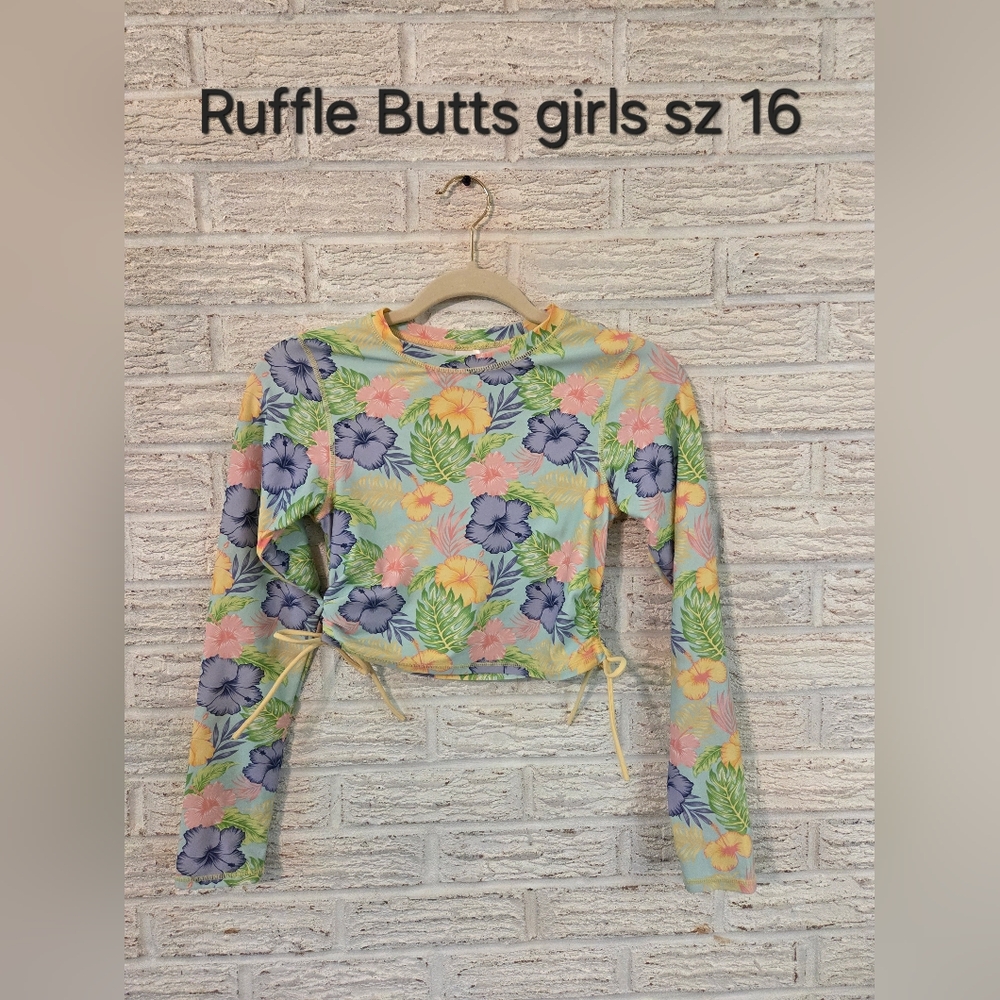Ruffle Butts Floral Long Sleeve Crop Rashguard Girls Size 16